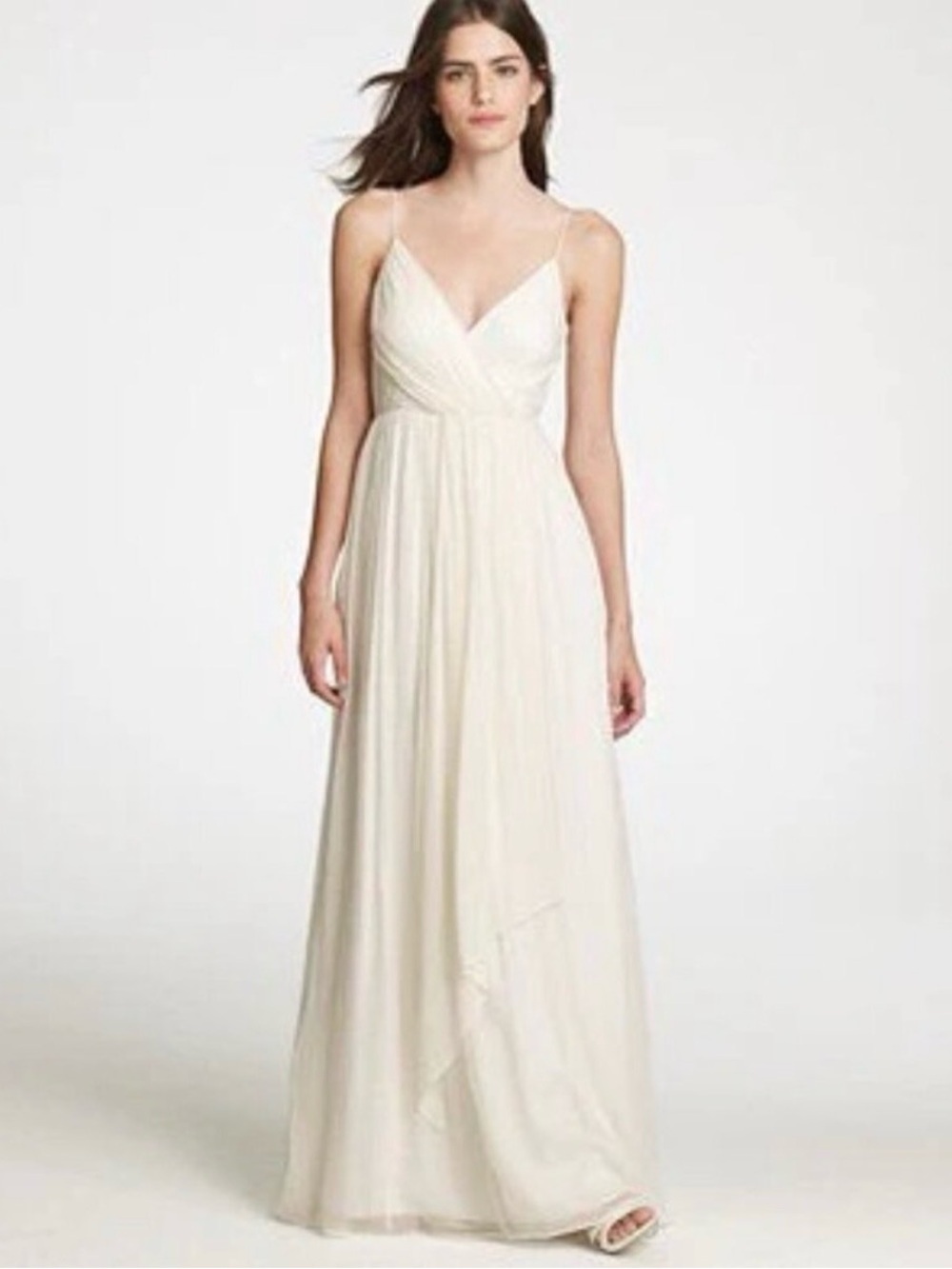 J. Crew Angelique Ivory Silk Chiffon Spaghetti Strap Maxi Dress Size 0